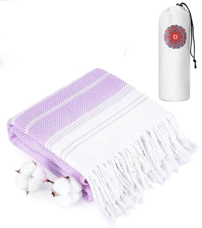 Turkish Beach Towels Vacation Essentials Quick Dry Sand Free Soft Absorbent Adult Oversized Bath Pool Swim Long Wide Stripe Towel Sound Cloud Linen Sandfree Chamois Mat Summer Thing Thin Travel - color: Thicker Lilac, size: 72 x 36 inch