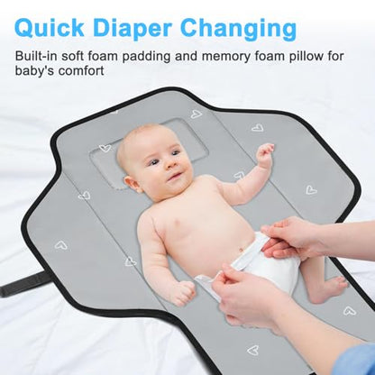 Baby Portable Changing Pad Travel - Waterproof Compact Diaper Changing Mat with Built-in Pillow - Lightweight & Foldable Baby Diaper Changer, Newborn Shower Gifts - color: Black-Arrows