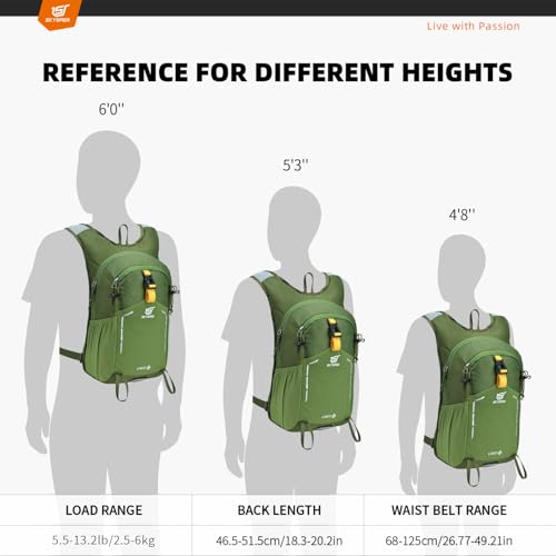 SKYSPER Small Hiking Backpack - 15L Travel Daypack Lightweight Bag Water Resistant Hiking Backpacks for Women Men - color: Lantc15-armygreen, size: Small