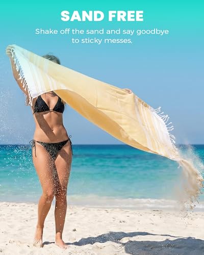 Antfuny Turkish Beach Towels Vacation Essentials Quick Dry Sand Free Oversized Bath Pool Swim Towel Extra Large XL Big Blanket Adult Men Travel Cruise Accessories Must Haves Clearance Yellow - color: Thicker Mustard, size: 72 x 36 inch