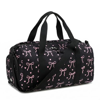 Gym Bag Sports Duffle Bag with Wet Pocket Weekender Overnight Bags with Waterproof Shoe Pouch and Air Hole for Girls Kids Women Workout Travel Bags (Bow Tie Black) - color: Bow Tie Black