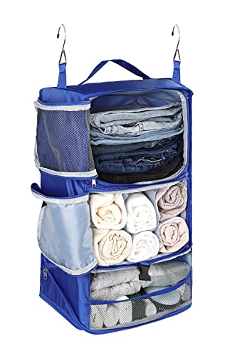 ELEZAY Hanging Packing Cubes Portable Closet 3-Shelf Travel Collapsible Compression Garment Organizer for Carry-on Luggage Suitcase Space Saver Bag X-Large_12*10 * 24 in, Blue - color: Blue, size: X-Large_12*10*24 IN