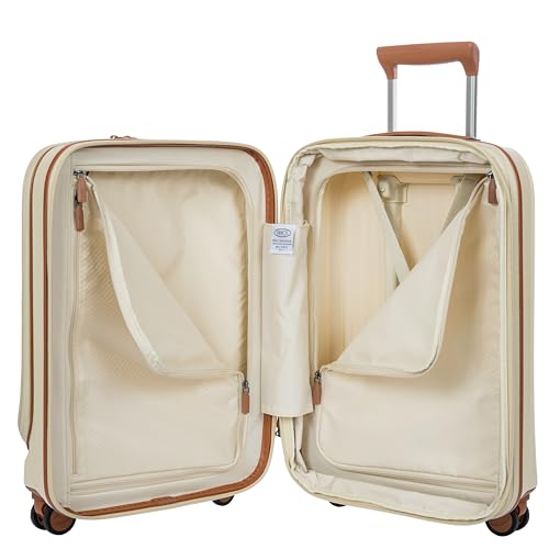 Bric's Taormina Ultra-Light Carry-On Spinner – Airline Approved Expandable Hard Shell Suitcase with TSA Lock, Anti-Tamper Zippers & Built-In USB Port - 21 Inch with Pocket, Cream - color: Cream, size: Carry-On w/ Front Pocket