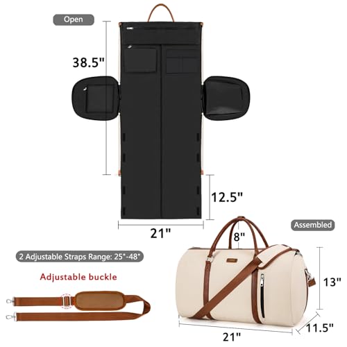 Convertible 2-in-1 Garment Bags for Travel, 50L Carry On Garment Duffle Bag With Shoe Compartment Large Weekender Bag for Women Men Hanging Suitcase Suit Travel Duffel Overnight Bags - color: 1-Off White