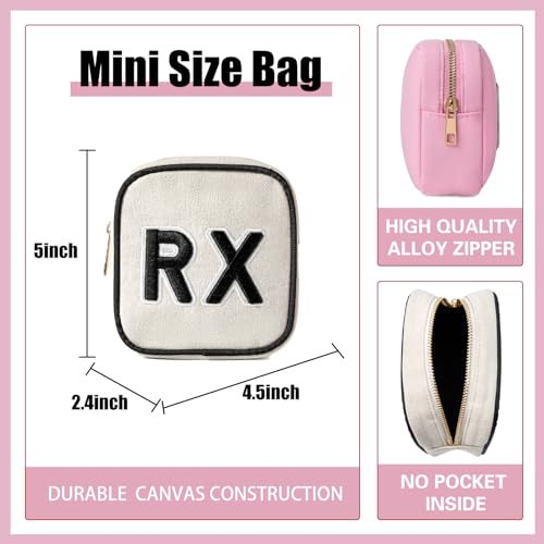 uekeboag Personalized Small Canvas Medicine Cosmetic Bag, Cute Plaid Pattern Chenille Letter Patch RX Drug Pouch with Zipper, Makeup Travel Gift Bag for Women and Girls (11Beige Canvas) - color: 11Beige Canvas
