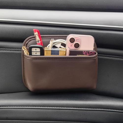 Driver's Car Storage Bag, Small Car Side Pocket Organizer for Car Seats, Doors and Consoles, PU Leather (Brown) - color: Brown