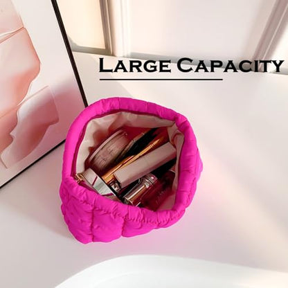 Puffy Quilted Makeup Bag for Women, Cosmetic Bag, Travel Toiletry Organizer Pouch Clutch (rose) - color: rose