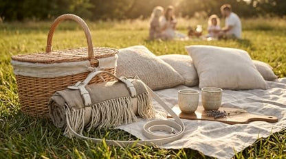 Picnic Blanket Extra Large Waterproof with Strap 59"x79" - Machine Washable Tassels Faux Wool Cashmere for Park, Grass, Camping, Hiking, Concerts (Deep Tan with white shoulder strap, 59"X79") - color: Deep Tan With White Shoulder Strap