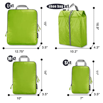 BAGAIL 5 Set Ultralight Compression Packing Cubes Travel Accessories Expandable Packing Organizers(Green) - color: Green
