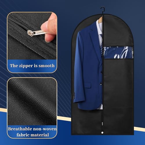 Lzerking Premium Garment Bag 8-Pack, 43 Inch Garment Bags for Hanging Clothes, Suit Bags for Travel with Clear Window, Sweater, Coat & Suit Storage