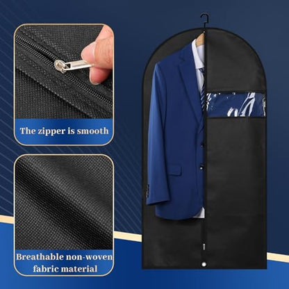 Lzerking Premium Garment Bag 8-Pack, 43 Inch Garment Bags for Hanging Clothes, Suit Bags for Travel with Clear Window, Sweater, Coat & Suit Storage