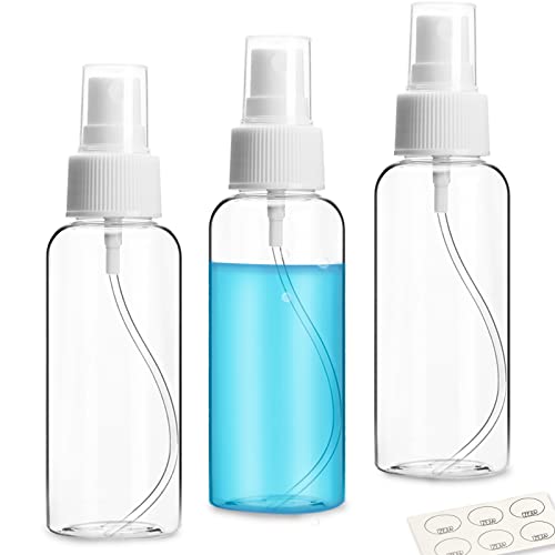 3 Pack Small Spray Bottle, 2.7oz/80ml Travel Spray Bottle, Empty Fine Mist Spray Bottles, Refillable Mini Spray Bottles with Labels