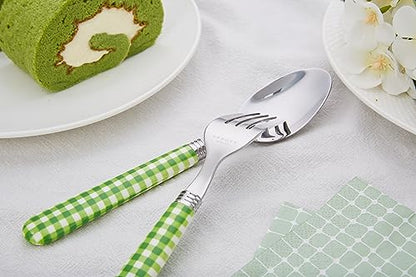 ANNOVA Silverware Set Stainless Steel Colorful Tableware Kitchen Flatware Set Utensils, Includes Dinner Knives, Forks, Spoons, Salad Forks & Dessert Spoons (Green/Checkered, 20 Pieces) - color: Green