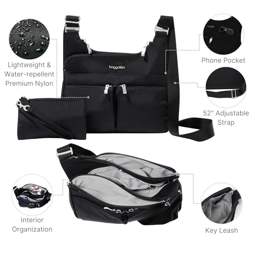 Baggallini Crossbody Travel Bag 11x8.5 Lightweight Water-resistant Nylon Handbag - color: Black Python Emboss
