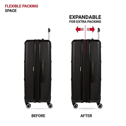 SwissGear 8090 Hardside Expandable Luggage with Spinner Wheels, Black, Checked-Large 28-Inch - color: Black, size: Checked-Large 28-Inch