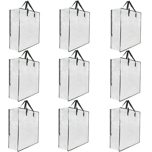 9 Pack Clear Storage Bags with Zipper and Handles, Blanket Bags For Closet Storage, Moving and Packing Supplies for College, Underbed Storage Organizer for Clothes Pillow Bedding Christmas Wreath - style: 9 Side zipper