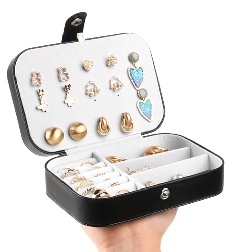 OceeK Travel Jewelry Box,Travel Jewelry Case for Girls Women Mothers, Jewelry Organizer Case, PU Leather Black,1 Pack - color: Black, size: 6.3x4.3