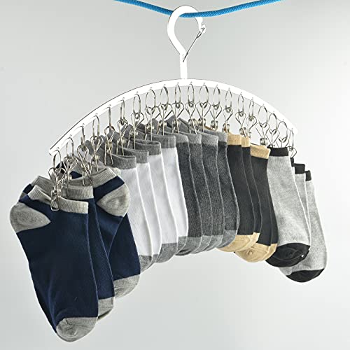 JDYOOMI 2 Pack Stainless Steel Laundry Drying Rack Windproof Clothes Hangers with 20 Clips for Drying Socks,Towels,Diapers,Bras,Baby Clothes,Underwear,Scarfs,Hats,Gloves - Upgraded Type