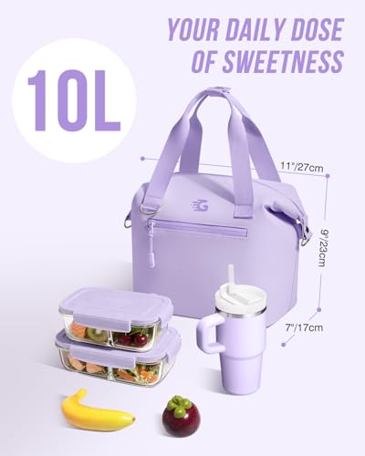 GLORIEROO Pastel Lunch Box Women | Insulated Soft Waterproof Leakproof Lunch Bag Cooler | Adjustable Strap | BPA-Free - color: Misty Lilac