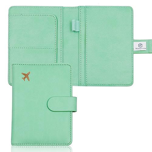 Melsbrinna Premium Leather Passport Holder Covers Case, Waterproof Rfid Blocking Travel Wallet Passport Holder with Pen Holder, Cute Passport Book for Women/Men - color: AS-Mint Green