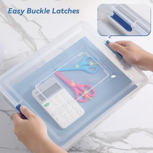 Clear Plastic Storage Bins with Lids Stackable Storage Box for Crafts, Supplies (Large 4Pack Blue) - size: Large 4Pack Blue