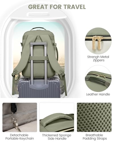 LOVEVOOK 56L Travel Backpack for Women & Men, Airline Approved Carry On Luggage with 3 Packing Cubes, TSA Overnight Bags, Waterproof Personal Item Bag, Weekender Essentials Backpacks fits 17" Laptop - color: Light Green-beige-olive Green, size: XX-Large