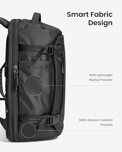 tomtoc Travel Backpack 28L, TSA Friendly Flight Approved Carry-on Luggage, Personal Item Travel Bag, Water-resistant Lightweight Business Rucksack, Durable Bag Fits 16 Inch Laptop - color: Black-ripstop, size: 28L