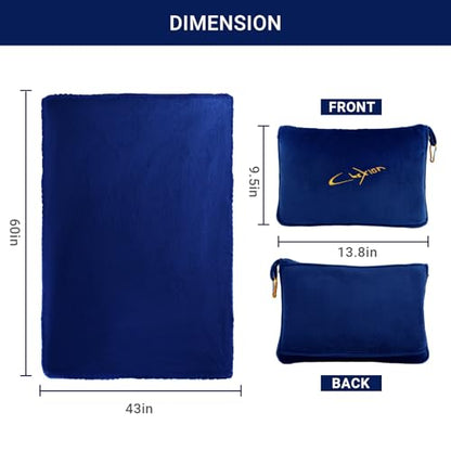 Travel Blanket & Pillow Set, 300 GSM Soft Fleece, 60x43 Inches, 3-in-1 Airplane Blanket, Travel Pillow and Blanket Set, Travel Blanket Airplane Compact with Bag, Travel Essentials, Navy - color: Navy