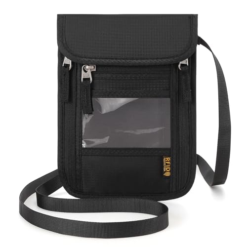 Passport Holder Neck Wallet RFID Blocking Passport Holder Multifunctional Document Organizer Travel Wallet for Men and Women - color: Black