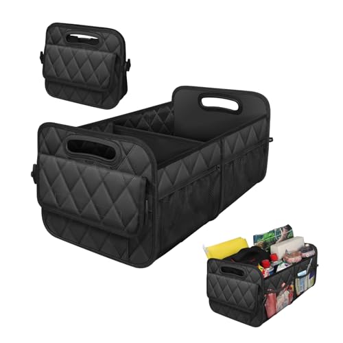 Car Trunk Organizer, Multi-Compartment Auto Trunk Storing Bag with Pockets, Collapsible Organizer and Storage for Sedans, SUVs, Trucks, Universal Interior Car Accessories (Black)