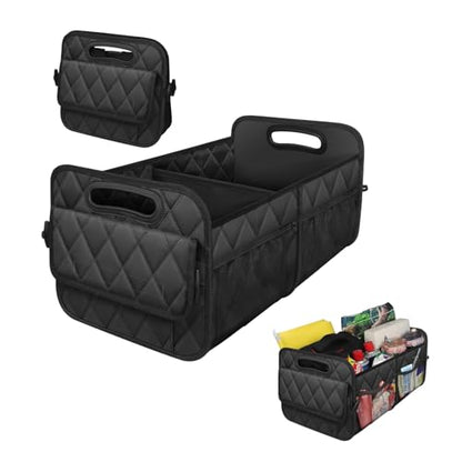 Car Trunk Organizer, Multi-Compartment Auto Trunk Storing Bag with Pockets, Collapsible Organizer and Storage for Sedans, SUVs, Trucks, Universal Interior Car Accessories (Black)
