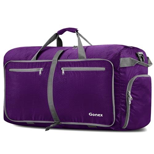 Gonex Large Foldable Travel Duffle Bag with Shoes Compartment, Packable Lightweight Water Repellent Duffel Bag for Camping Gym Weekender Bag - color: Purple, size: 40L