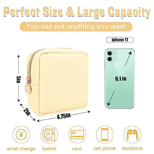 Nylon Mini Makeup Bag for Purse, Preppy Small Cute Makeup Bag Cosmetic Zipper Pouch Purse, Waterproof Travel Coin Pouch Sanitary Napkin Storage Bag Clutch Makeup Organizer for Women Men Girls(Beige) - color: Beige, size: Mini