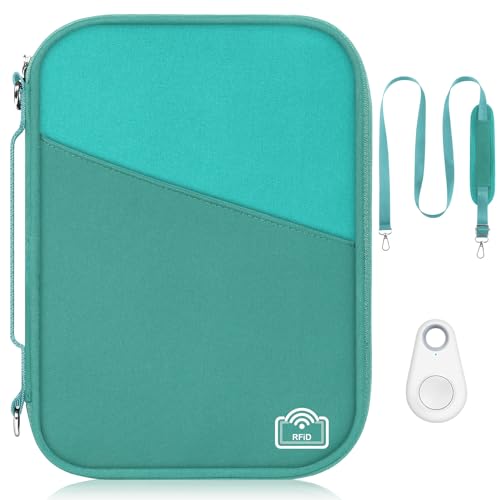 Family Passport Holder for Travel with RFID Blocking, Traveling Essentials Organizer Pouch Bag, Light Passport Wallet for Travel Must Haves Accessories for Women Men - color: Dark Cyan+Turquoise
