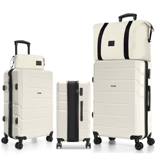 Hoteel Luggage Sets 5 Piece, 4-Yr Warranty, PC+ABS Hard Shell Expandable Suitcases with Wheels, TSA Aproved Lock and Carry on Bags, Travel Suit Case Set for Men and Women (5-Piece, Beige) - color: Beige, size: 5 Piece Set (Expandable 20&24&28/DB/TB)
