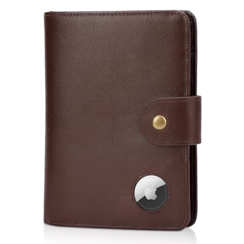 Polare Luxury RFID Blocking Leather Passport Holder Travel Wallet For Men and Women (Coffee with AirTag Slot(Snap Version)) - color: Coffee with AirTag Slot(Snap Version)