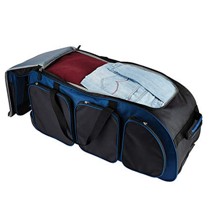Travelers Club Xpedition 30 Inch Multi-Pocket Upright Rolling Duffel Bag - color: Neon Blue