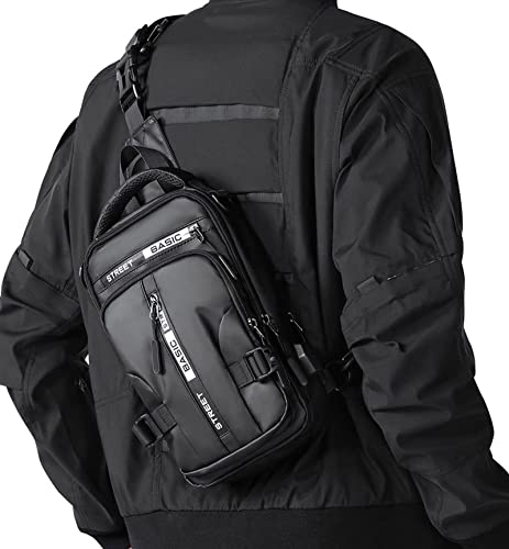 SEAFEW Anti Theft Sling Crossbody Backpack Shoulder Bag for Men, Lightweight One Strap Motorcycle Back Pack Sling Bag Backpack for Hiking Walking Biking Travel Cycling with USB Charger Port - color: Black-small