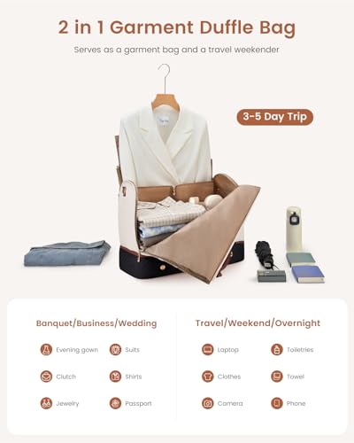 LOVEVOOK 2 in 1 Garment Bag for Women with Shoe Pouch, Convertible Hanging Suit Bag Suitcase, Carry On Travel Duffel Bag with Toiletry Bag, Waterproof Weekender Bag for Business, Trip, Wedding