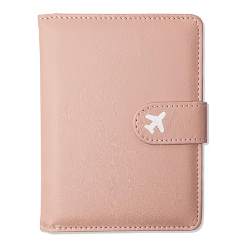 Passport Holder, Travel Wallet Cover with Pen Loop | Cute RFID Blocking Leather Case with Magnetic Closure for Travel Essentials-Pink - color: R-Pink