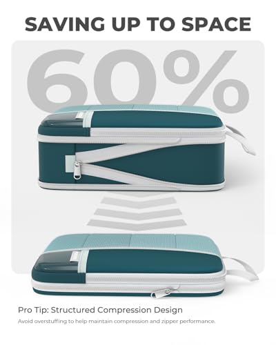Percover Compression Packing Cubes for Travel, 8-Piece Structured Compression Organizer Set with Laundry Bag & Shoe Bag for Carry-On & Checked Luggage, Peacock Green - color: Peacock Green, size: 8 Set