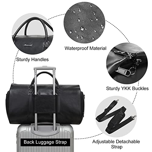 Modoker Convertible Leather Garment Bag, Carry on Garment Bags for Travel, Garment Duffel Bag, Gifts for Men Women Business Waterproof Suitcase Suit Travel Bags, Black - color: C-Black