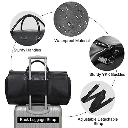 Modoker Convertible Leather Garment Bag, Carry on Garment Bags for Travel, Garment Duffel Bag, Gifts for Men Women Business Waterproof Suitcase Suit Travel Bags, Black - color: C-Black