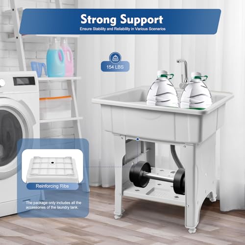 Freestanding Home Laundry & Utility Sinks, Plastic Laundry Sink with Washboard & Faucet Drain Kit, Indoor/Outdoor Water Sink lavadero for Laundry, Basement, Garage (31.5"D X 22.05"W X 31.5"H)
