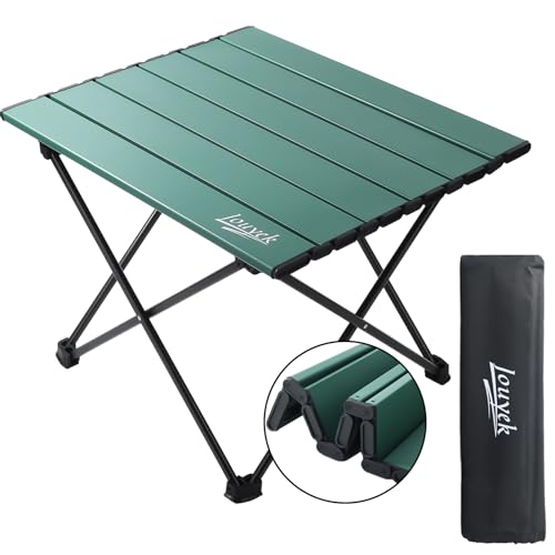 JOUYEK Small Camping Table, Ultralight Aluminum Folding Table with Carrying Bag, Portable & Lightweight Camping Side Table for Outdoor Camping, Picnic, Beach and Fishing, Green - color: Green