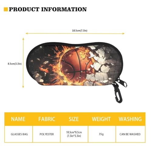AFPANQZ Glasses Case with Carabiner Hanging Portable Neoprene Zipper Sunglasses Case Soft Lightweight - color: Basketball Flame Pattern