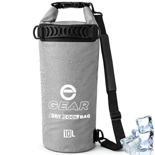 Enthusiast Gear Insulated Dry Bag Floating Cooler – 10L / 15L / 25L Roll Top, Leak Proof, Waterproof, Collapsible, with Padded Shoulder Strap - Perfect for Kayaking Fishing Beach - color: Grey, size: 10 Liter