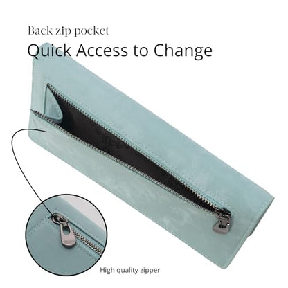 Bveyzi Ultra Slim Thin Leather RFID Blocking Credit Card Holder Bifold Clutch Wallets for Women - color: Purist blue