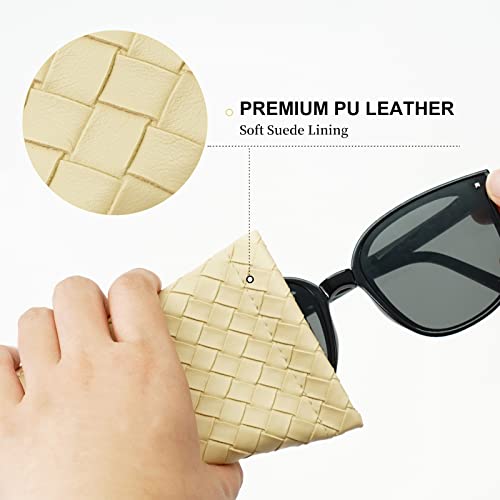 Squeeze Top Sunglass Pouch - Portable Sunglass Organizer Pouch Bags Soft PU Leather Glasses 2 Pack - color: Black - Light Yellow
