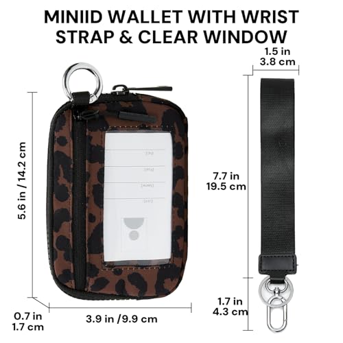 Small Wallet for Women, Mini Zip Card Case with Clear ID Window, Zipper Coin Purse, Lightweight Portable Keychain Card Holder - color: Brown Leopard Print